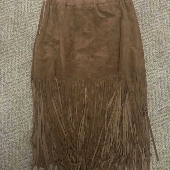 J.O.A. Tan Fringe Midi Skirt - Picture 2 of 6